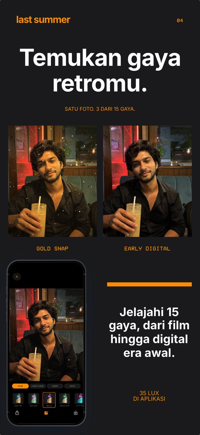 Potret diner yang sama dengan Gold Snap dan Early Digital, dengan rol 35 Lux terbuka di aplikasi