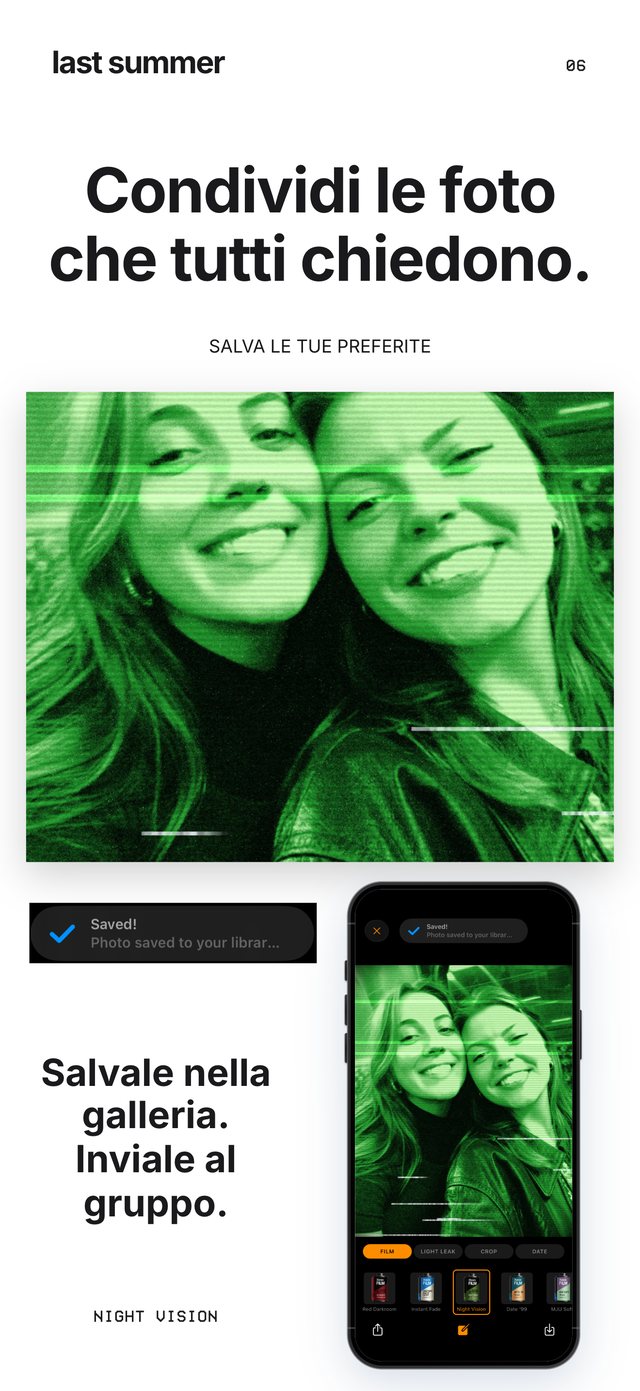 Un selfie Night Vision sul sedile posteriore di un'auto, salvato nel rullino foto da Last Summer