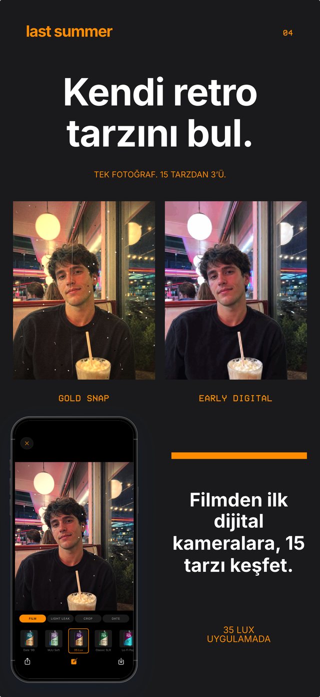 Aynı lokanta portresi Gold Snap ve Early Digital'da, uygulamada 35 Lux rulosu açık